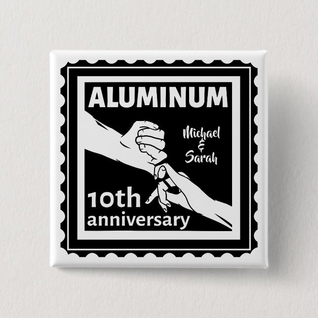 ALUMINUM traditional 10th wedding anniversary gift 15 Cm Square Badge (Front)