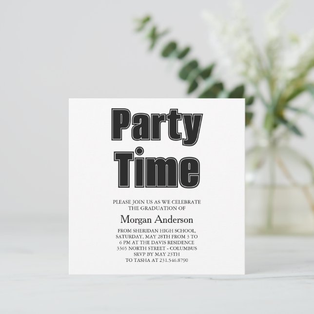 Alumni Font Black White Grad Party Card (Standing Front)