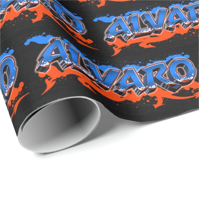Alvaro First name name Graffiti blue orange Wrapping Paper (Roll Corner)