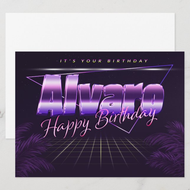 Alvaro Name First Name Purple Retro Card Birthday (Front/Back)