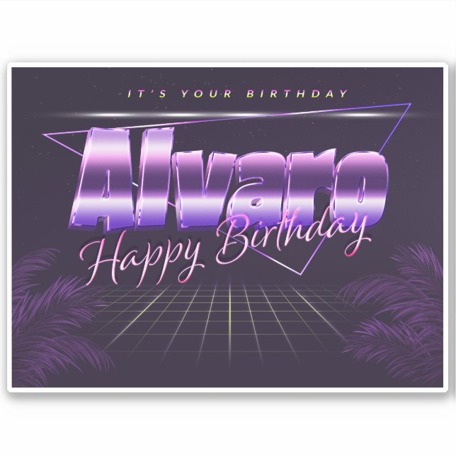 Alvaro Name First Name purple retro sticker birthd (Front)