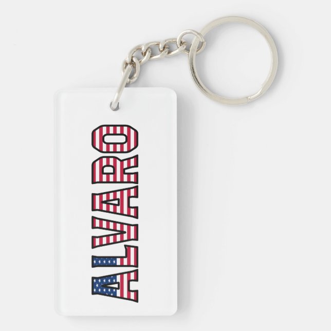 Alvaro Name First Name USA Flag Follower Keychain (Back)