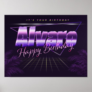 Alvaro Name Vorname lila retro Poster Geburtstag