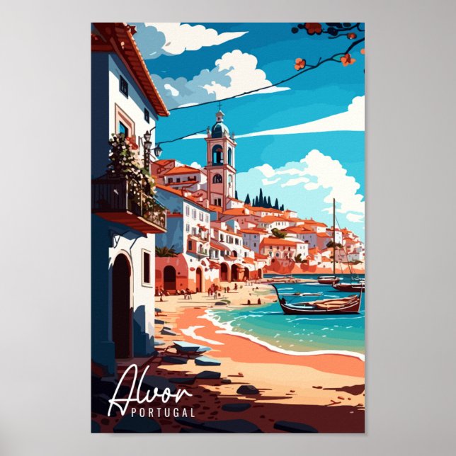 Alvor Portugal vintage travel illustration Poster (Front)