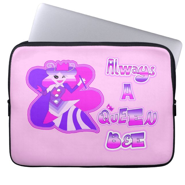 Always a queen bee light pink laptop sleeve (Front)