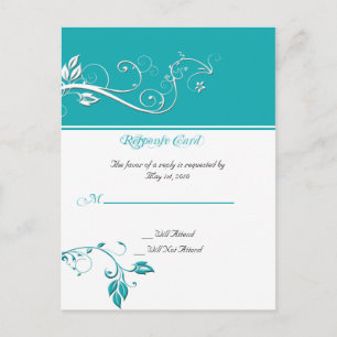 Always and Forever Aqua Colour Band Vine Scroll Invitation Postcard