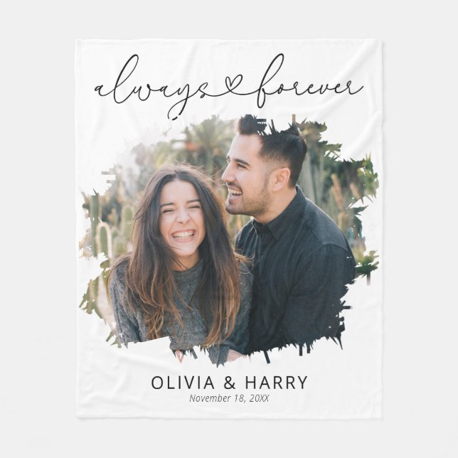 Always and Forever Couple Wedding Photo Fleece Blanket (Front)