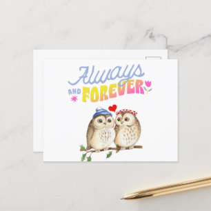 Always And Forever Cute Owls in Love Holiday Postcard