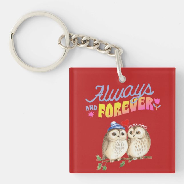 Always And Forever Cute Owls in Love    Key Ring (Front)