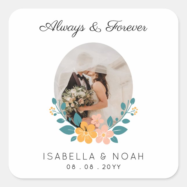 Always and Forever Personalised Wedding Square Sticker (Front)