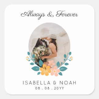 Always and Forever Personalised Wedding Square Sticker