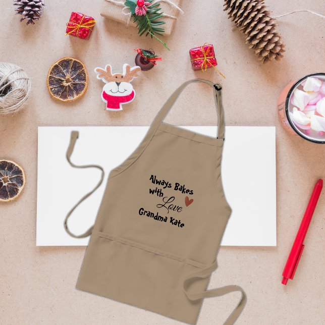 Always Bakes With Love Personalised Grandma Standard Apron (Always Bakes With Love Personalized Grandma Adult Apron)