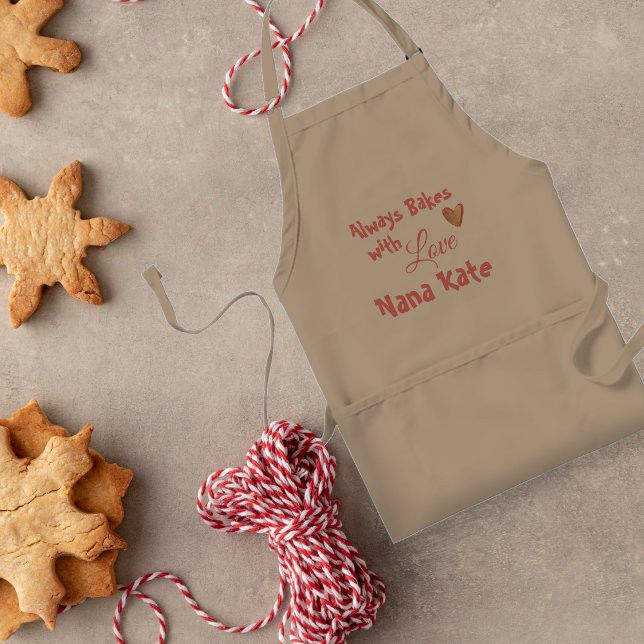 Always Bakes With Love | Personalised Grandma Standard Apron (Always Bakes With Love | Personalized Grandma Adult Apron)
