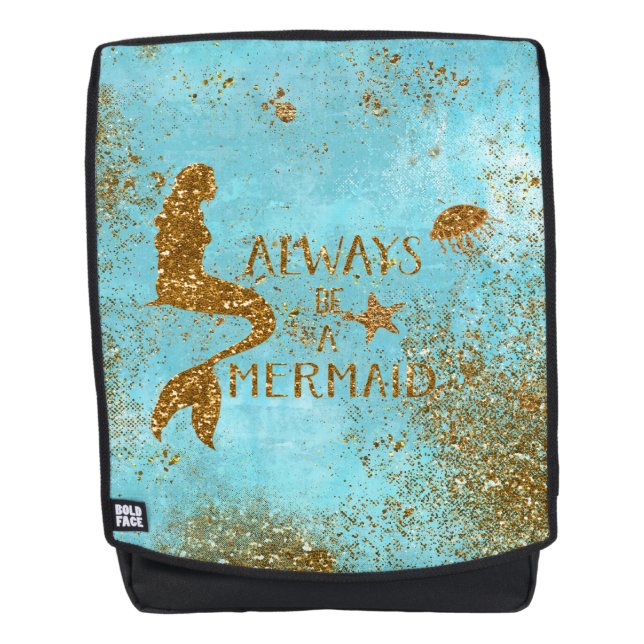 Always be a mermaid- gold glitter mermaid vision backpack (Front)