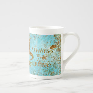 Always be a mermaid- gold glitter mermaid vision bone china mug