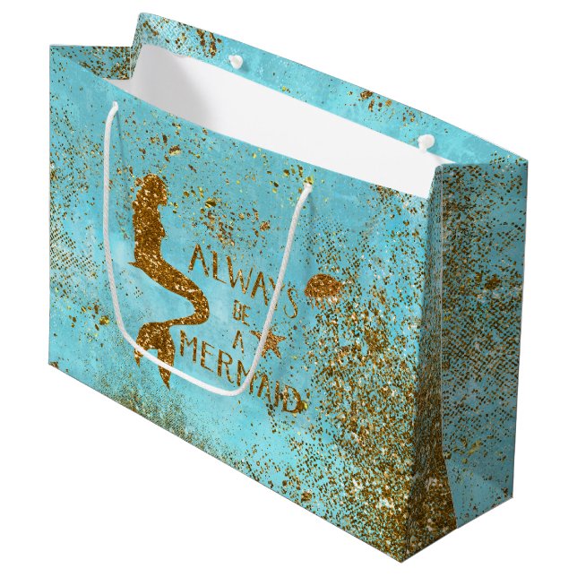 Always be a mermaid- gold glitter mermaid vision large gift bag (Front Angled)