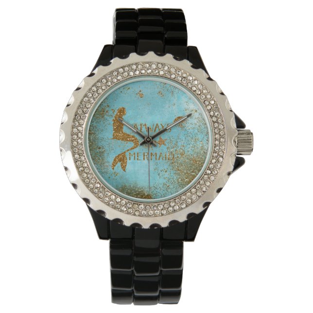Always be a mermaid- gold glitter mermaid vision watch (Front)