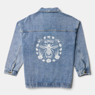 Always be kind-White Botanical Wreath with a Bee Denim Jacket
