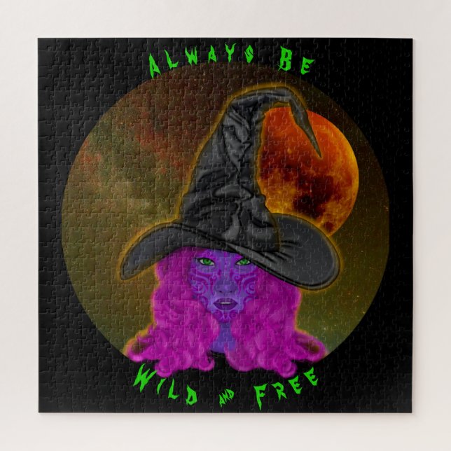 Always Be Wild & Free Purple Halloween Witch  Jigsaw Puzzle (Vertical)