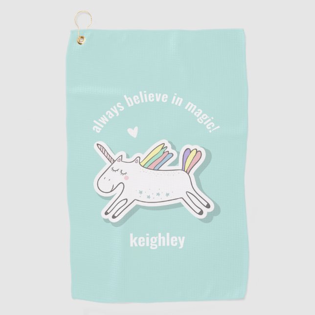 Always Believe in Magic! Cute Kids Unicorn Golf Towel (Front)