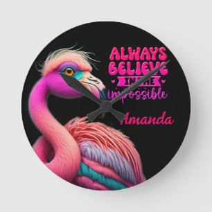 Always believe in the impossible flamingo colourfu round clock