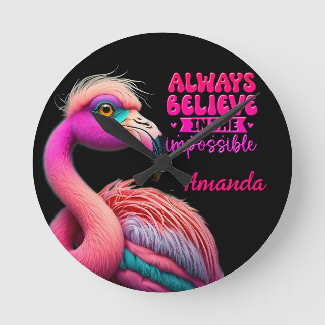 Always believe in the impossible flamingo colourfu round clock (Front)