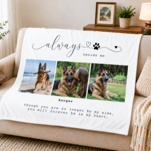 Always Beside Me White Pet Memorial Three Photo Fleece Blanket
