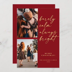 Always Bright Gold Script Photo Red Christmas  Holiday Card