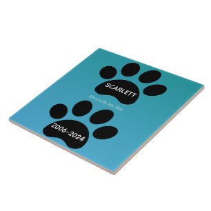 Always By My Side Teal Blue Paw Print Tribute Tile