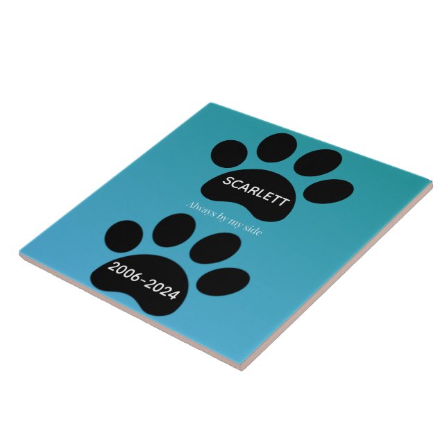 Always By My Side Teal Blue Paw Print Tribute Tile (Side)