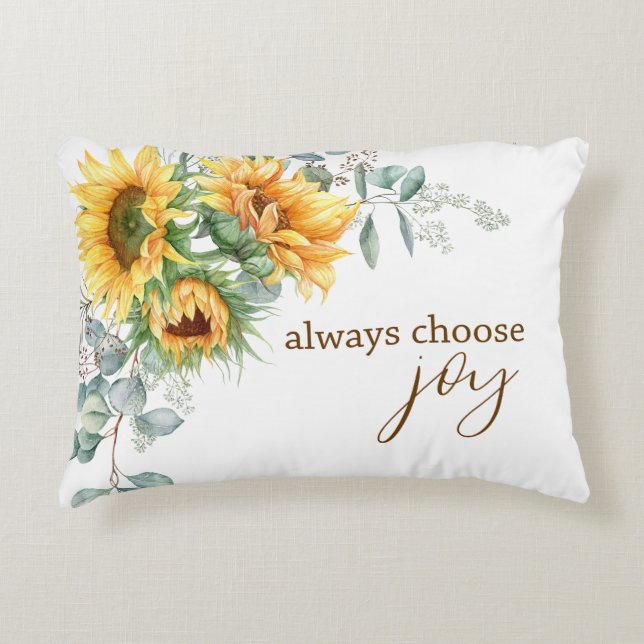 Always Choose Joy Sunflower Eucalyptus Decorative Cushion (Front)