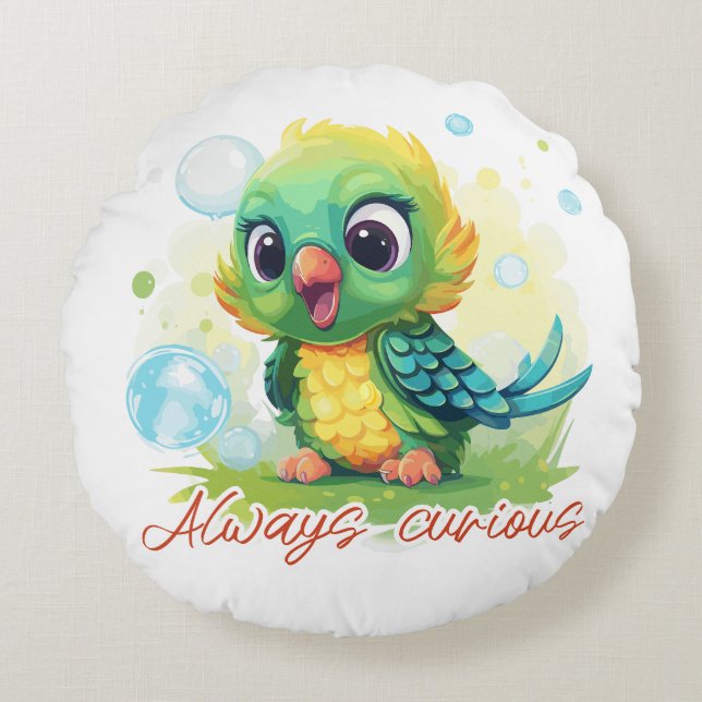 Always curious round cushion (Front)