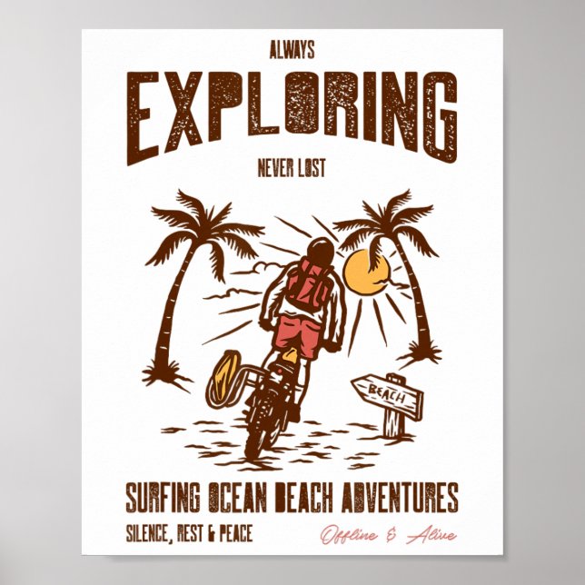 Always Exploring Never Lost Surfing Ocean Beach Ad Poster (Front)