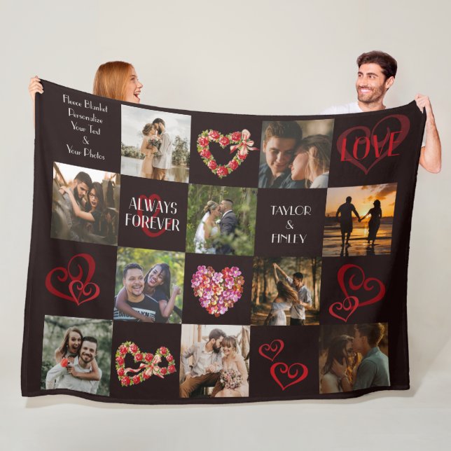 Always & Forever Romantic Heart Black Custom Photo Fleece Blanket (In Situ)