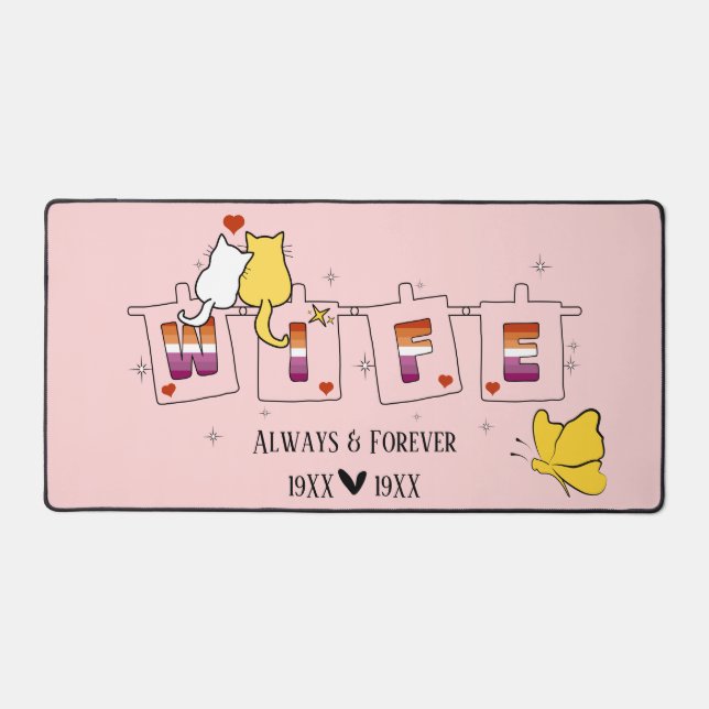Always & Forever Sunset Lesbian Flag Wife Desk Mat (Front)