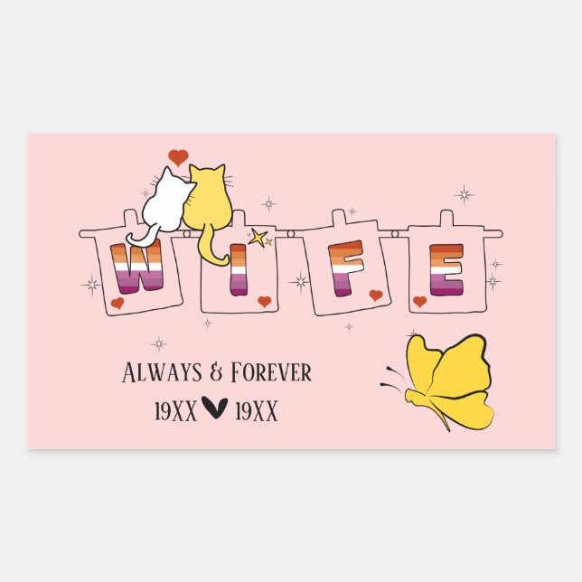 Always & Forever Sunset Lesbian Flag Wife Rectangular Sticker (Front)