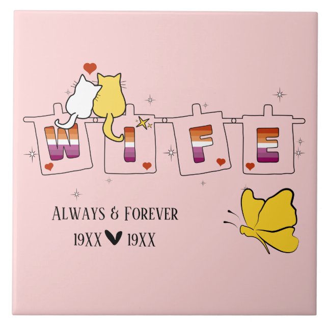 Always & Forever Sunset Lesbian Flag Wife Tile (Front)