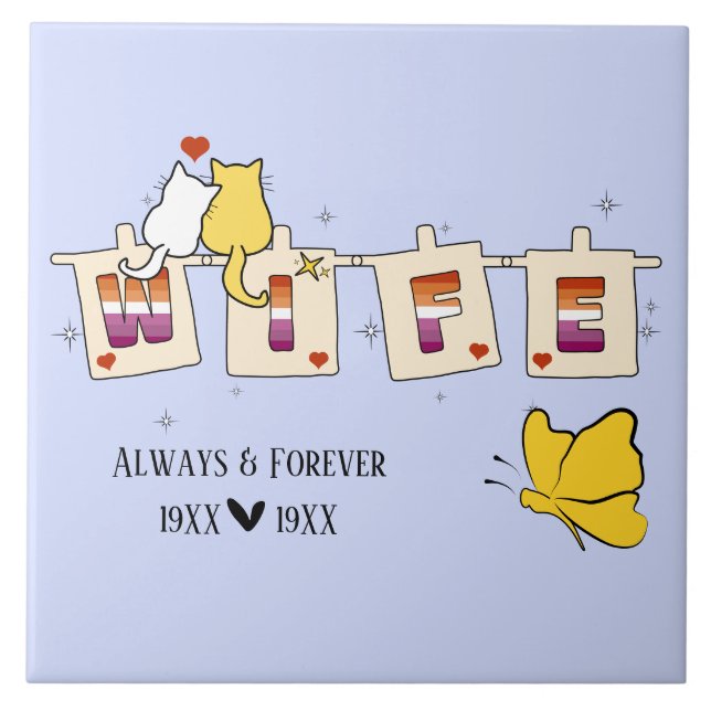 Always & Forever Sunset Lesbian Flag Wife Tile (Front)