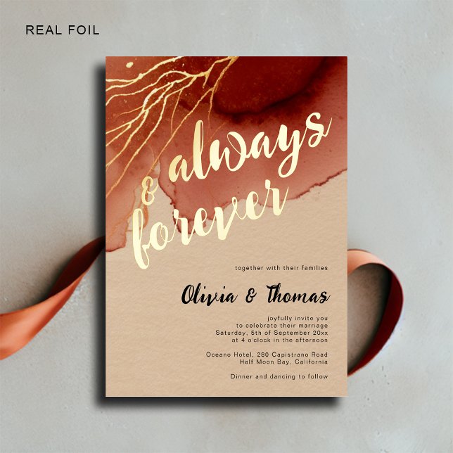 Always Forever Terracotta Beach Fall Wedding Gold (gold foil modern fall beach wedding invitation always forever romantic calligraphy elegant bohemian)