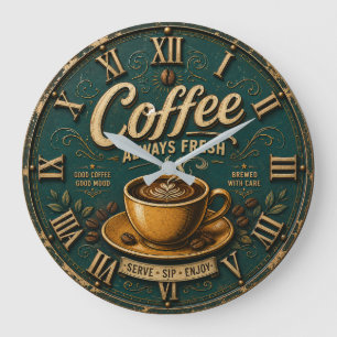 Always Fresh Coffee Large Clock