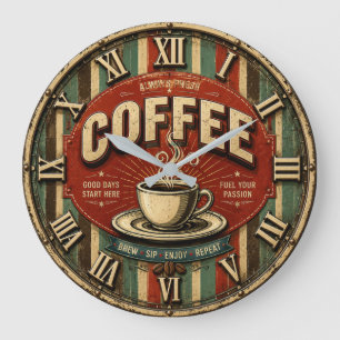 Always Fresh Coffee Vintage Retro Cofe Bar  Large Clock