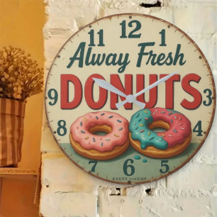  Always fresh donuts sweet kitchen shop Large Clock