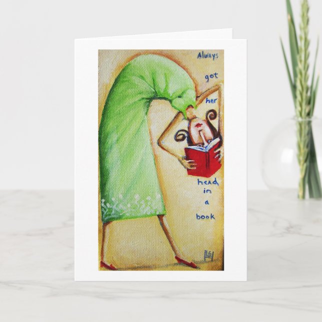 Always got her head in a book card (Front)