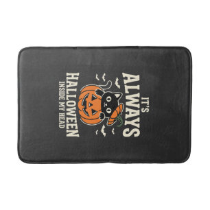 Always Halloween Black Cat Pumpkin Design Bath Mat