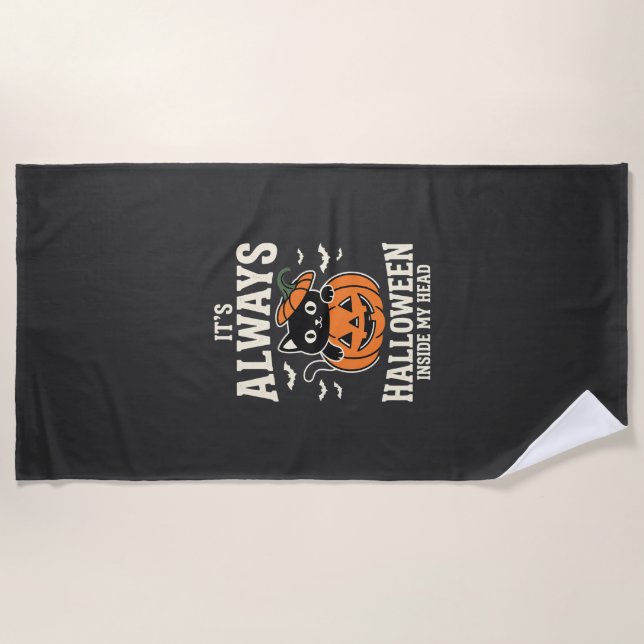 Always Halloween Black Cat Pumpkin Design Beach Towel (Front)