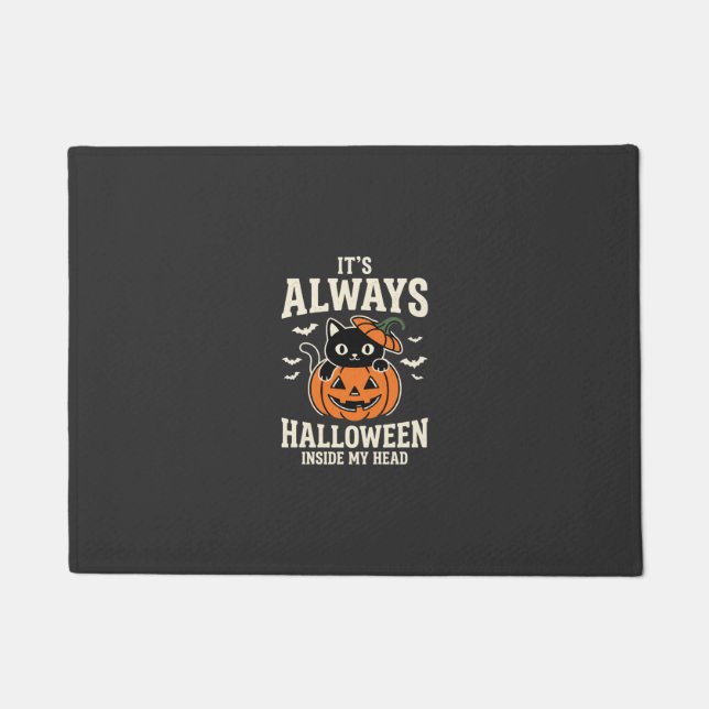 Always Halloween Black Cat Pumpkin Design Doormat (Front)
