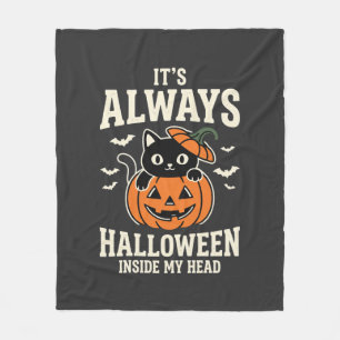 Always Halloween Black Cat Pumpkin Design Fleece Blanket