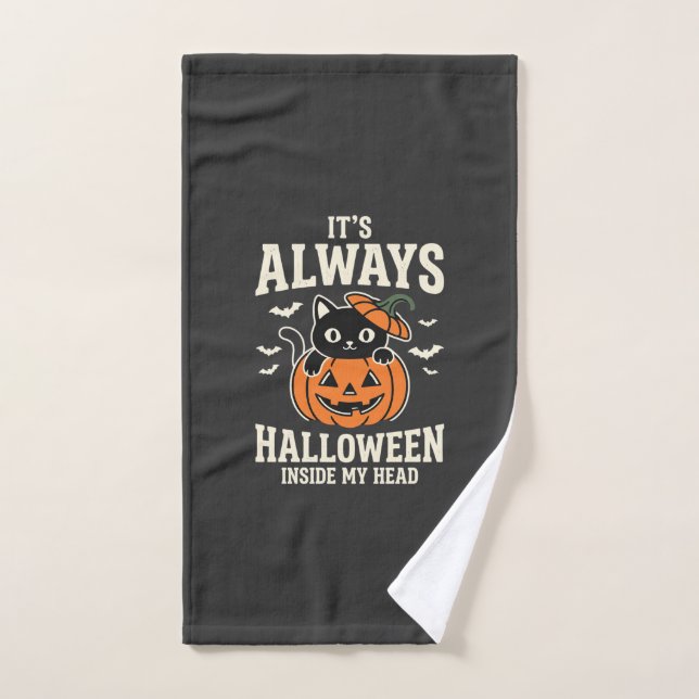 Always Halloween Black Cat Pumpkin Design Hand Towel (Hand Towel)