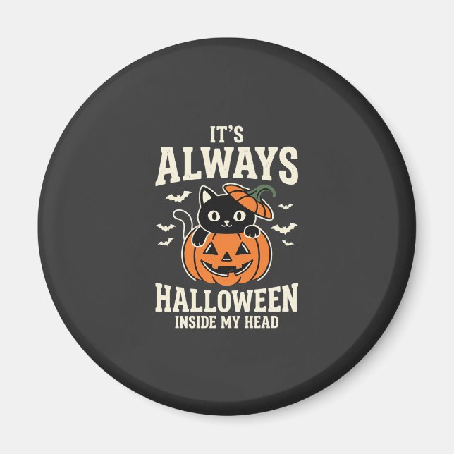 Always Halloween Black Cat Pumpkin Design Magnet (Front)