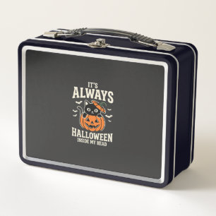 Always Halloween Black Cat Pumpkin Design Metal Lunch Box
